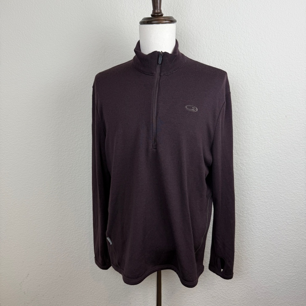 Men Icebreaker Brown High Neck 1/4 Zip Merino Wool Activewear Sweater Size L